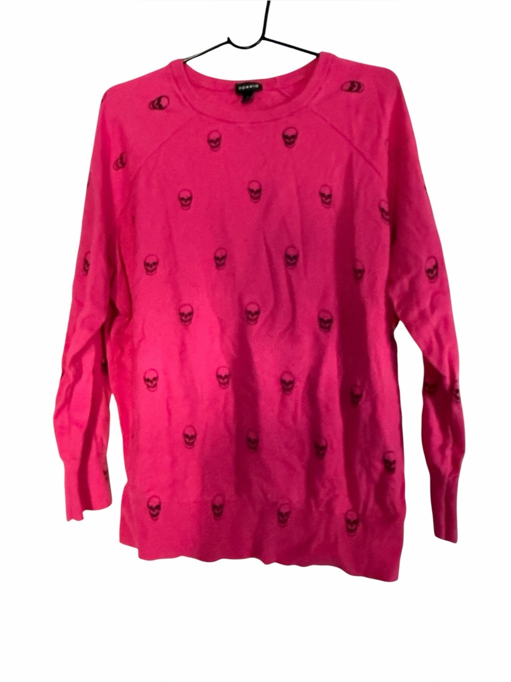 Torrid 1 Plus Size 1X Hot Pink Skull Print Crewneck Sweater Goth Punk Cotton - Picture 3 of 8
